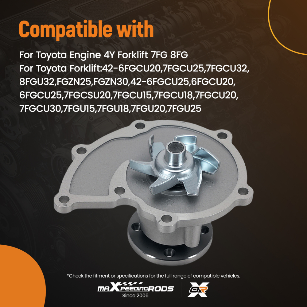 Cooling Water Pump Assembly compatible for Toyota Forklift 7FG/8FG A000006224