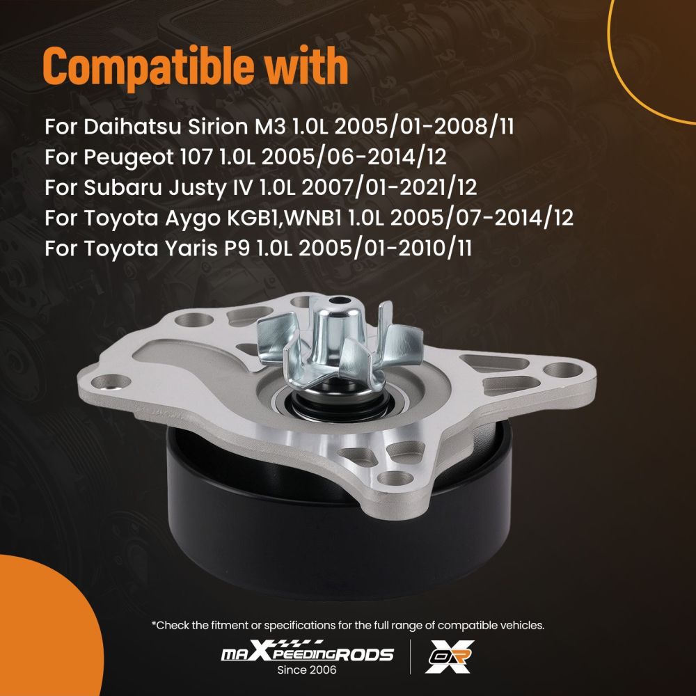 Coolant Water Pump Assembly compatible for Toyota Aygo compatible for Yaris 1.0L 2005-2014 1201L1