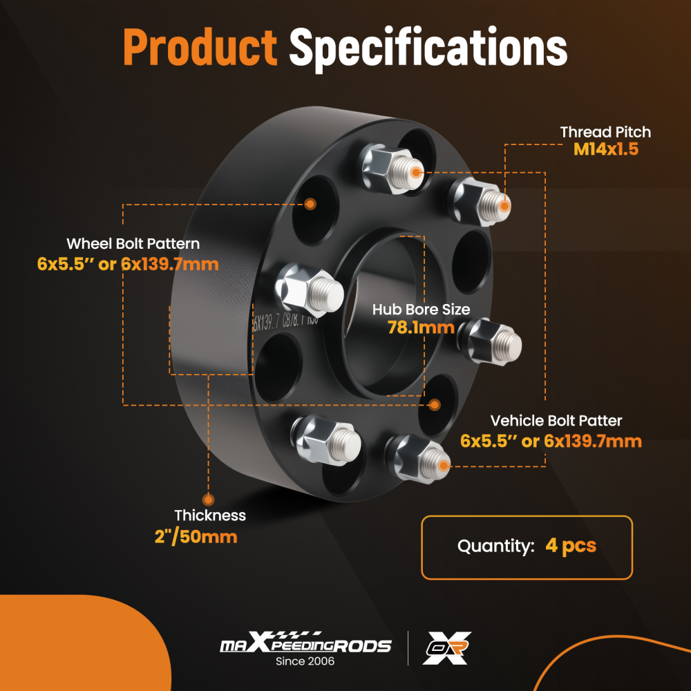 2 Inch Wheel Spacers compatible for Chevy Express compatible for GMC Savana 6x5.5 M14x1.5 2003-2016