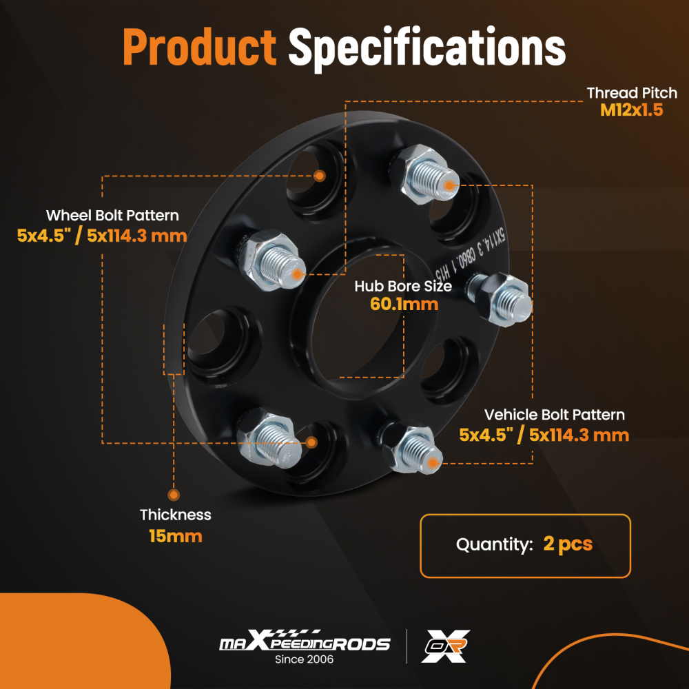 2x 15mm Hub Centric Spacers compatible for Lexus GS450h GS460 5x114.3 60.1mm M12x1.5