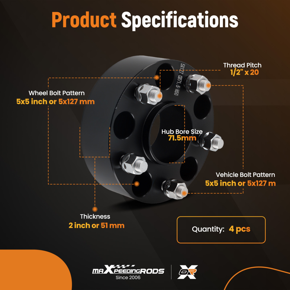 4PC 2 inch Spacers compatible for Jeep Grand Cherokee WJ WK Commander XK 5x127mm 71.5mm