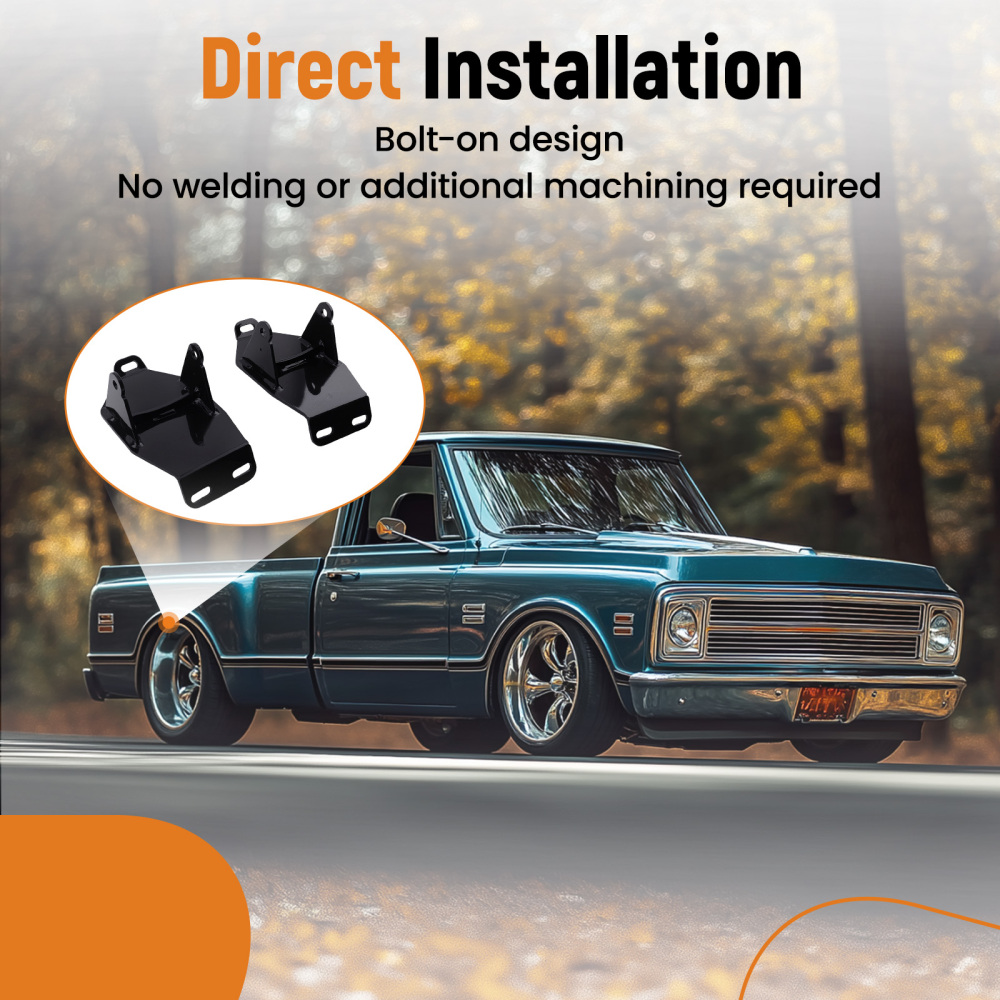 Steel Motor Mount Kit compatible for Chevy C10 compatible for GMC C1500 Truck 1967-1972 Black Finish