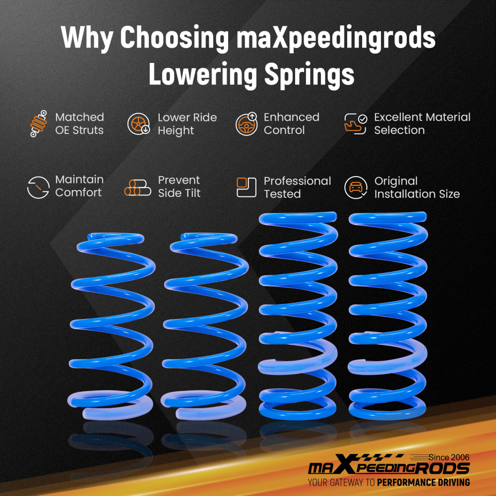 maXpeedingrods Lowering Springs Compatible for Ford Mustang Coupe 1999-2004, SAE 9254 High Tensile Coil Springs, Blue