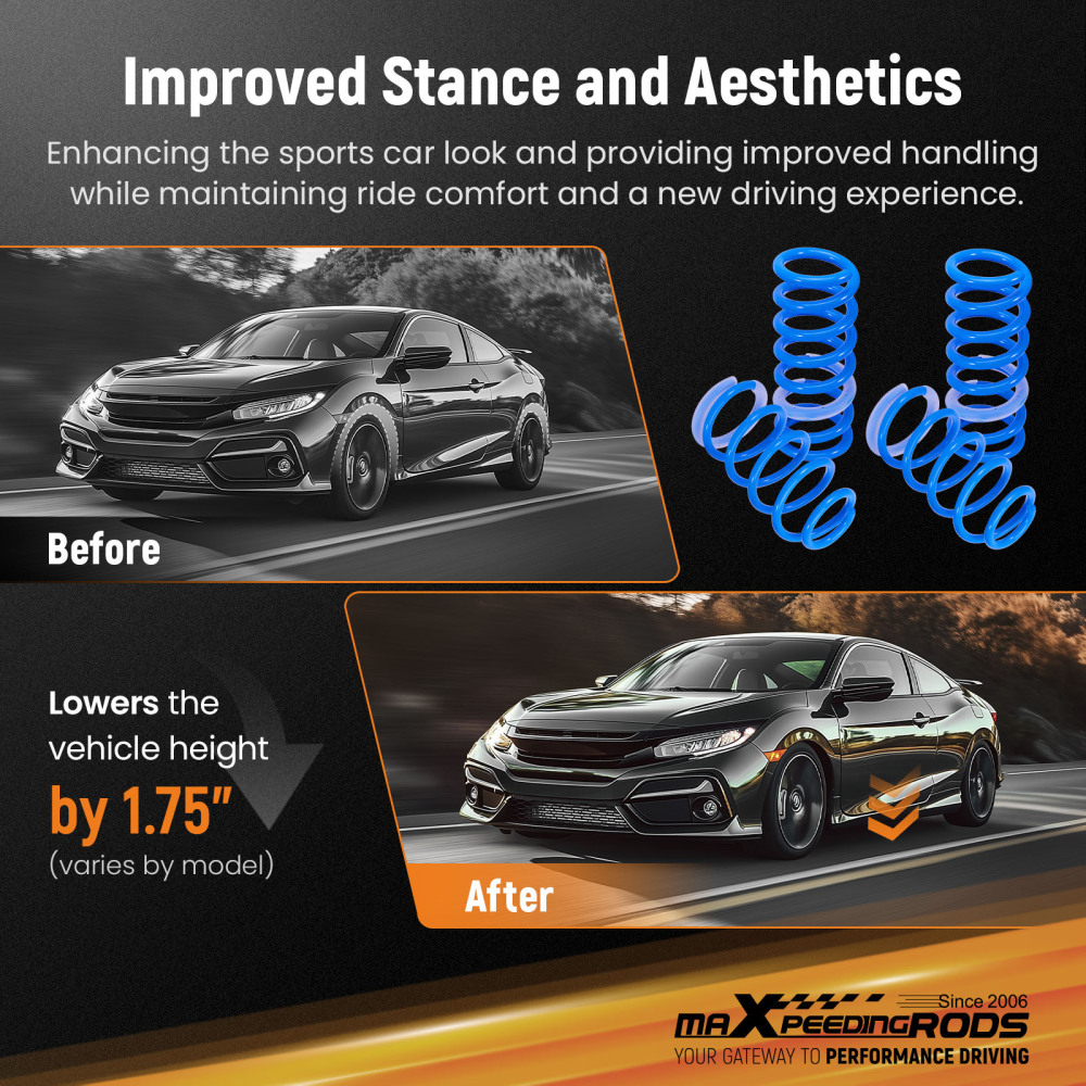 maXpeedingrods Lowering Springs Compatible for Ford Mustang Coupe 1999-2004, SAE 9254 High Tensile Coil Springs, Blue