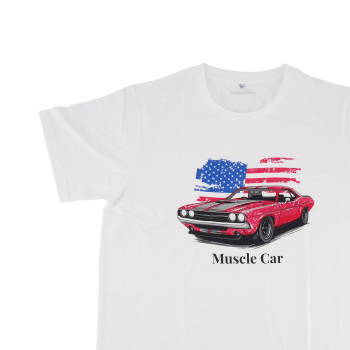 Funny Racing Car Graphic T-Shirt for Vintage USA Flag Muscle Car Classic Design, Size XL