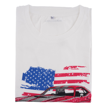 Funny Racing Car Graphic T-Shirt for Vintage USA Flag Muscle Car Classic Design, Size XL