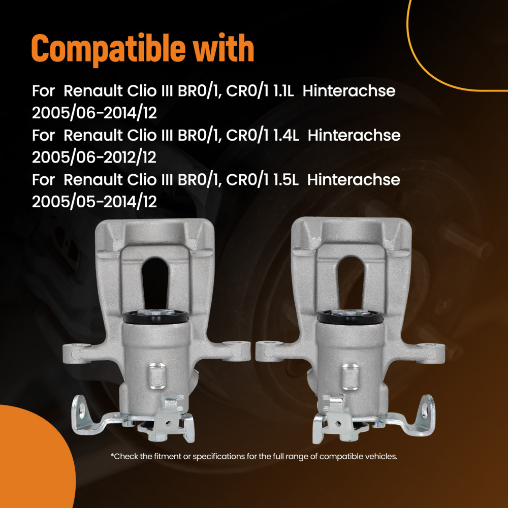 Rear Left Right Brake Calipers compatible for Renault Clio III 1.1L 1.4L1.5L 1.6L 2.0L