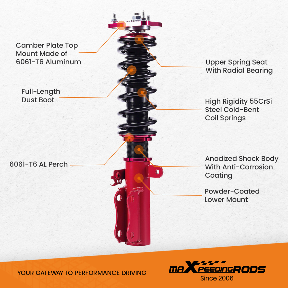 4Pcs Coilovers Suspension Lowering Kit Adj Height compatible for Toyota Camry 2002-2006