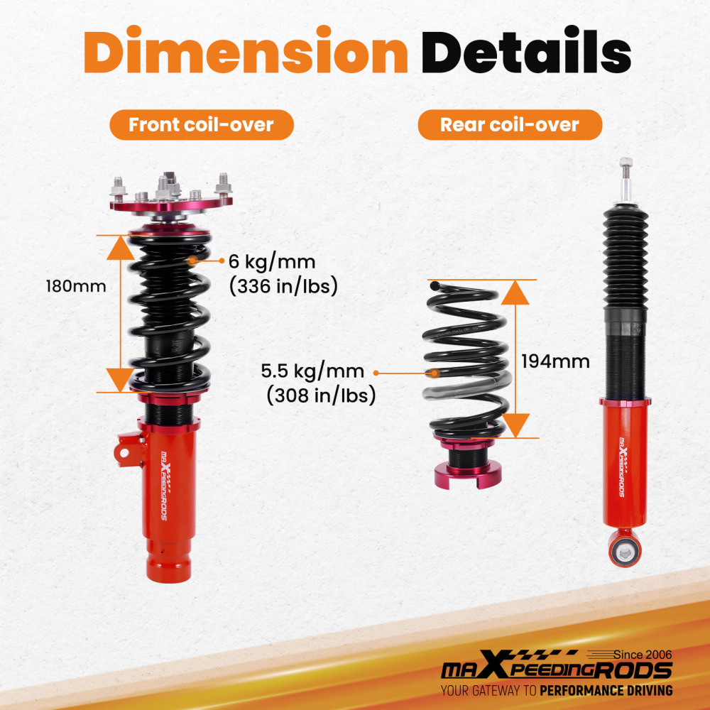 Coilovers Suspension Lowering Kit compatible for Honda Civic hatchback FK 52mm 2017-202