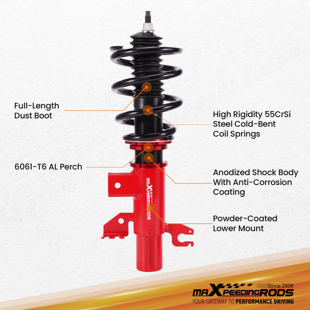 MaXpeedingrods Adjustable Coilover Lowering Shocks Kit compatible for Dodge Dart PF 13-16