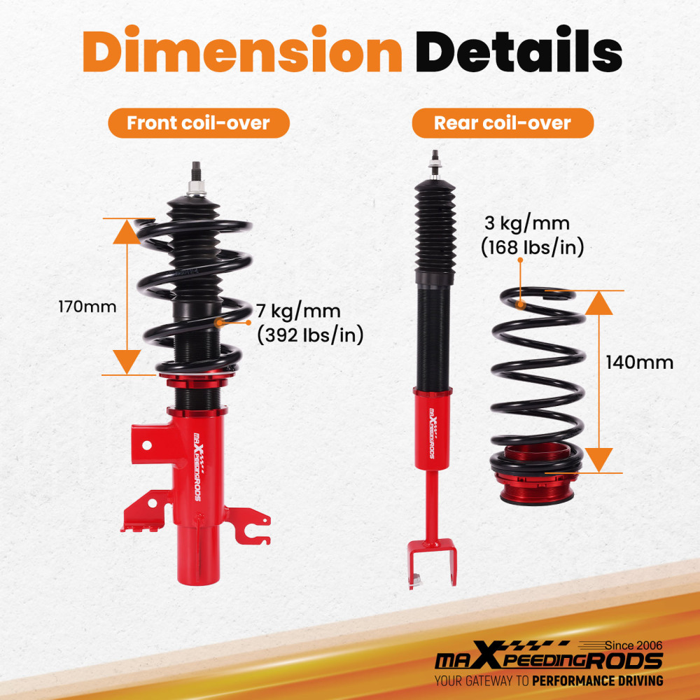 MaXpeedingrods Adjustable Coilover Lowering Shocks Kit compatible for Dodge Dart PF 13-16