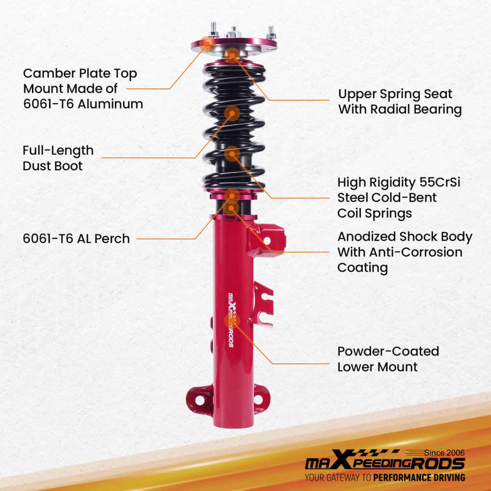 4pcs Adjust Height Coilovers Suspension Kits Shock Absorber compatible for BMW 3 Series 1990-1999 Lowering Kit