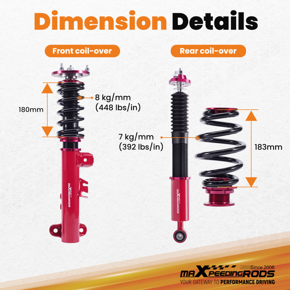 4pcs Adjust Height Coilovers Suspension Kits Shock Absorber compatible for BMW 3 Series 1990-1999 Lowering Kit