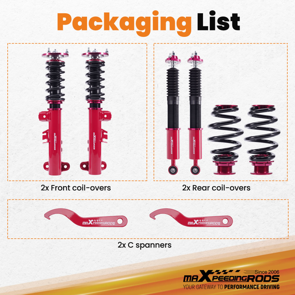 4pcs Adjust Height Coilovers Suspension Kits Shock Absorber compatible for BMW 3 Series 1990-1999 Lowering Kit