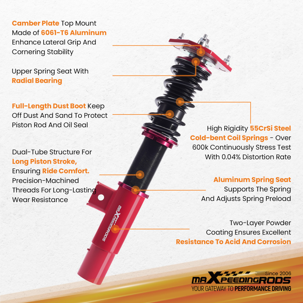 MaXpeedingrods Coilover Shock Suspension Kit compatible for Volkswagen Jetta MK5 MK6 06-17