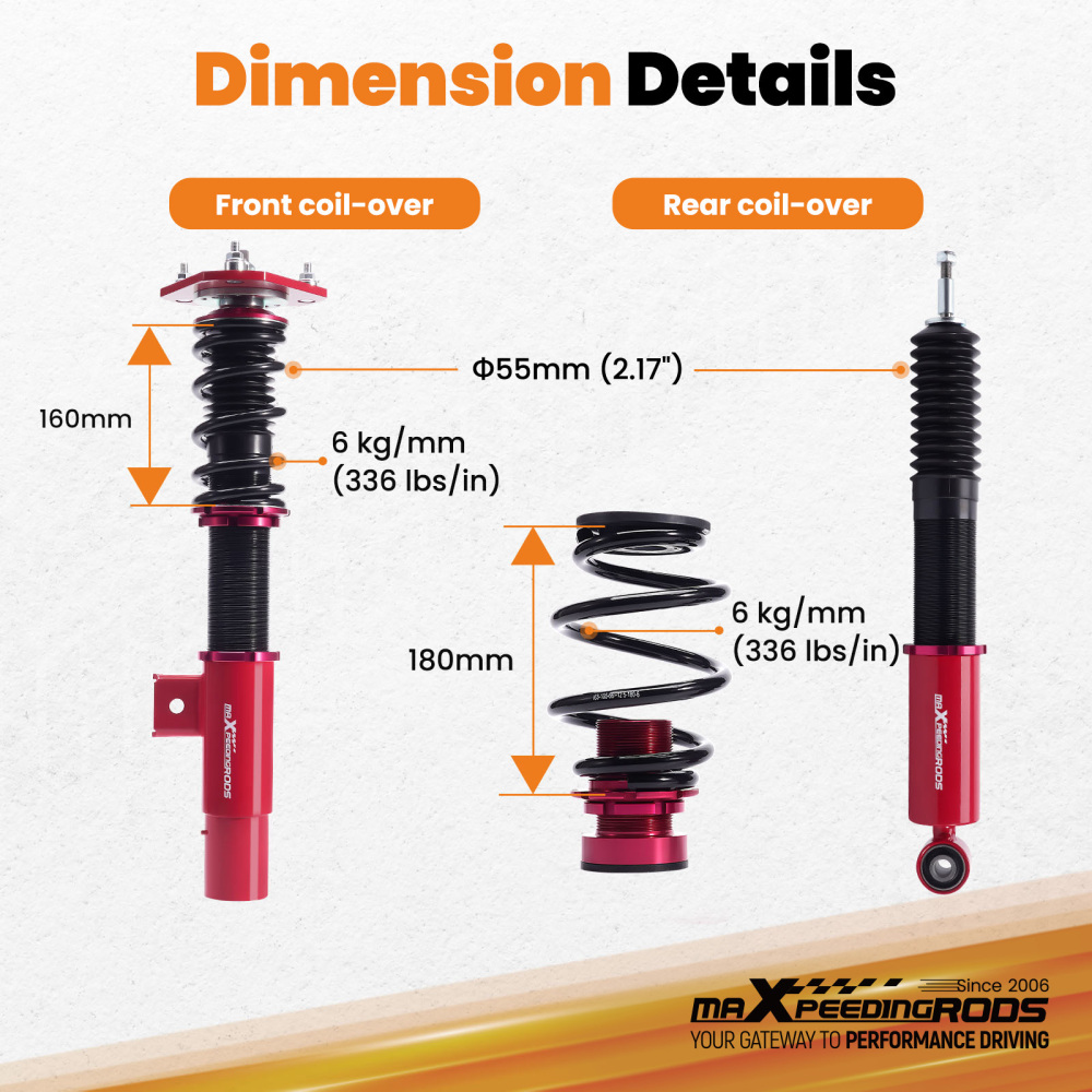 MaXpeedingrods Coilover Shock Suspension Kit compatible for Volkswagen Jetta MK5 MK6 06-17