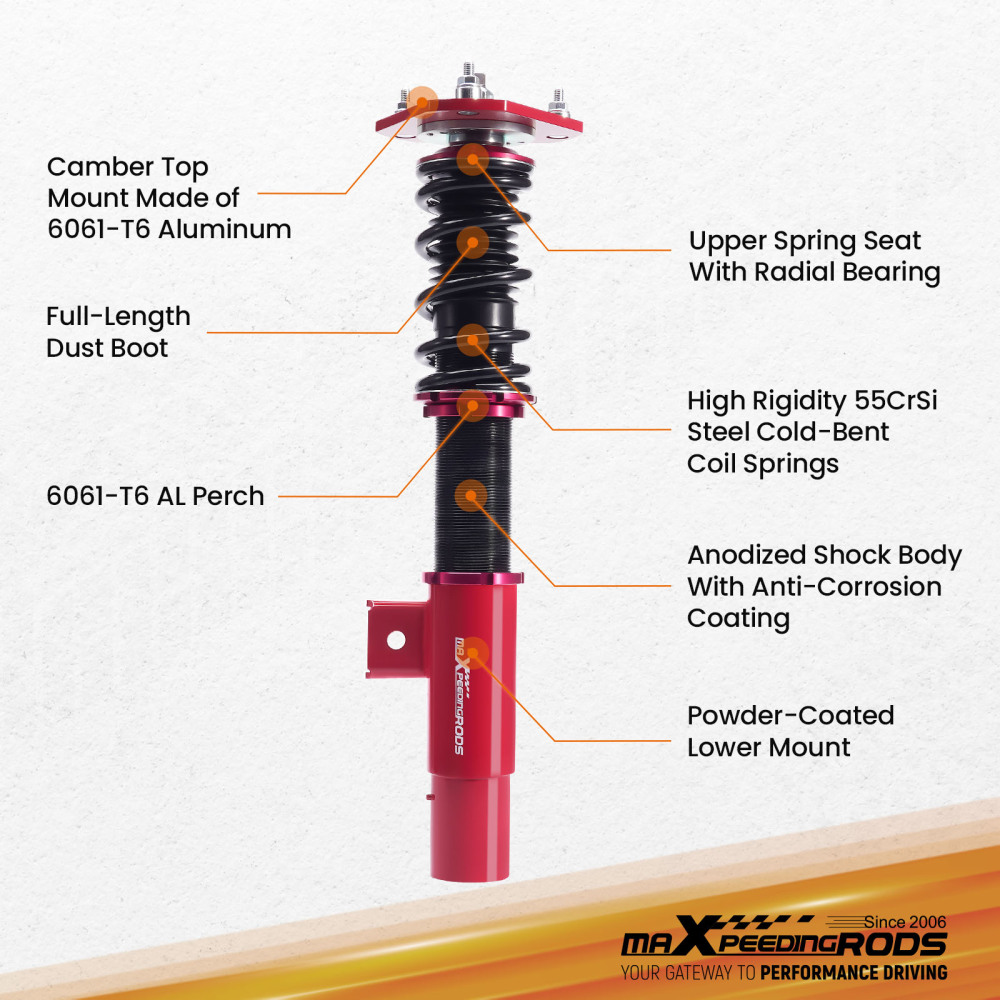 MaXpeedingrods Coilover Shock Suspension Kit compatible for Volkswagen Jetta MK5 MK6 06-17