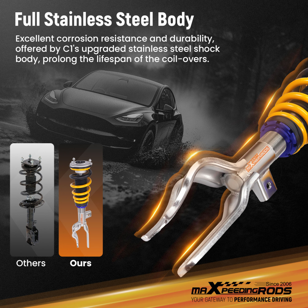 24 Way Damper Coilovers Strut Kit w/ EIBACH Springs compatible for Tesla model 3 2017+ AWD