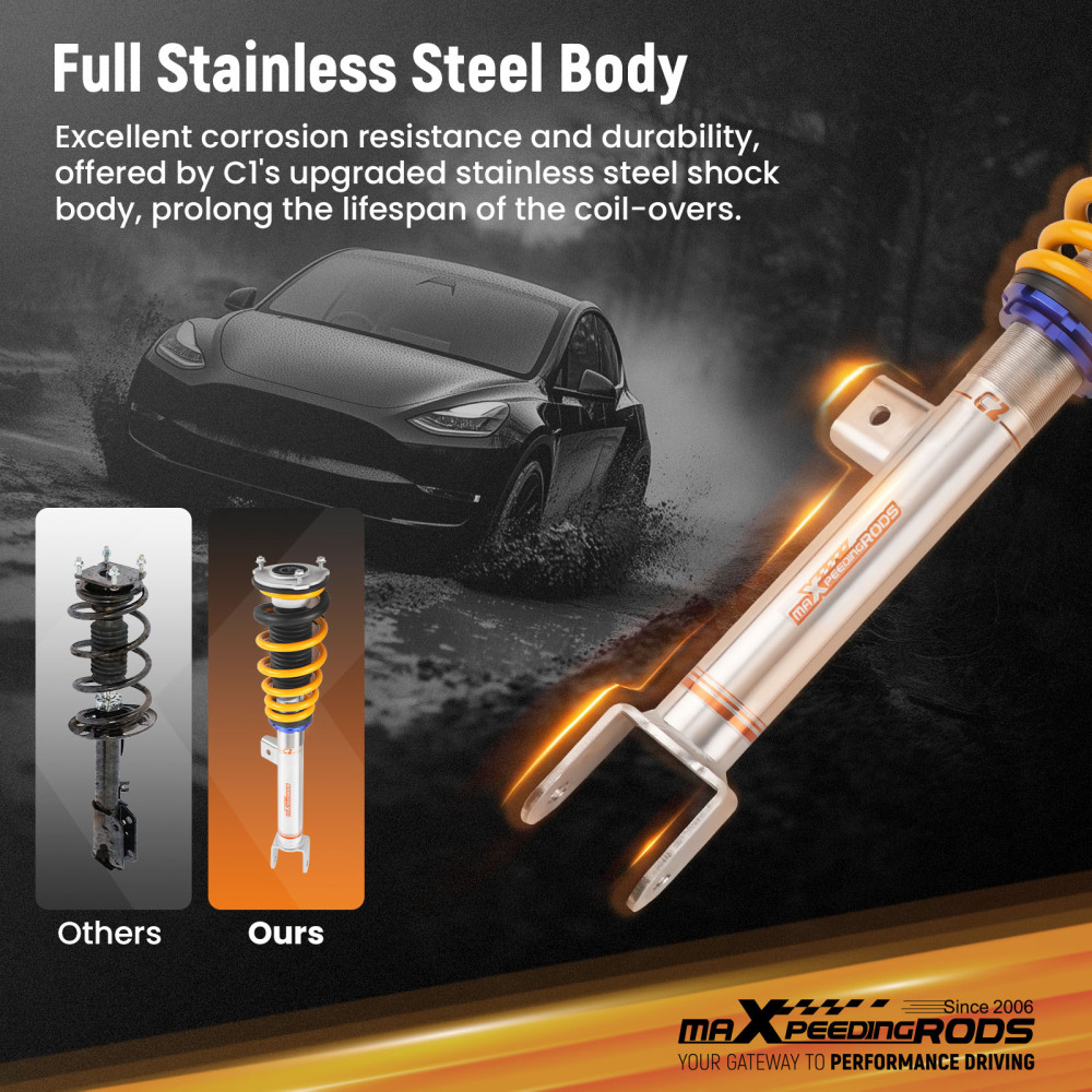 24 Step Damper Coilovers Strut Kit w/ EIBACH Springs compatible for Tesla model 3 2017+ RWD