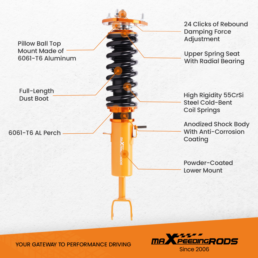 24 Click Damper Coilovers compatible for Nissan 350Z 03-08 compatible for Infiniti G35 Coupe Sedan 2003-06