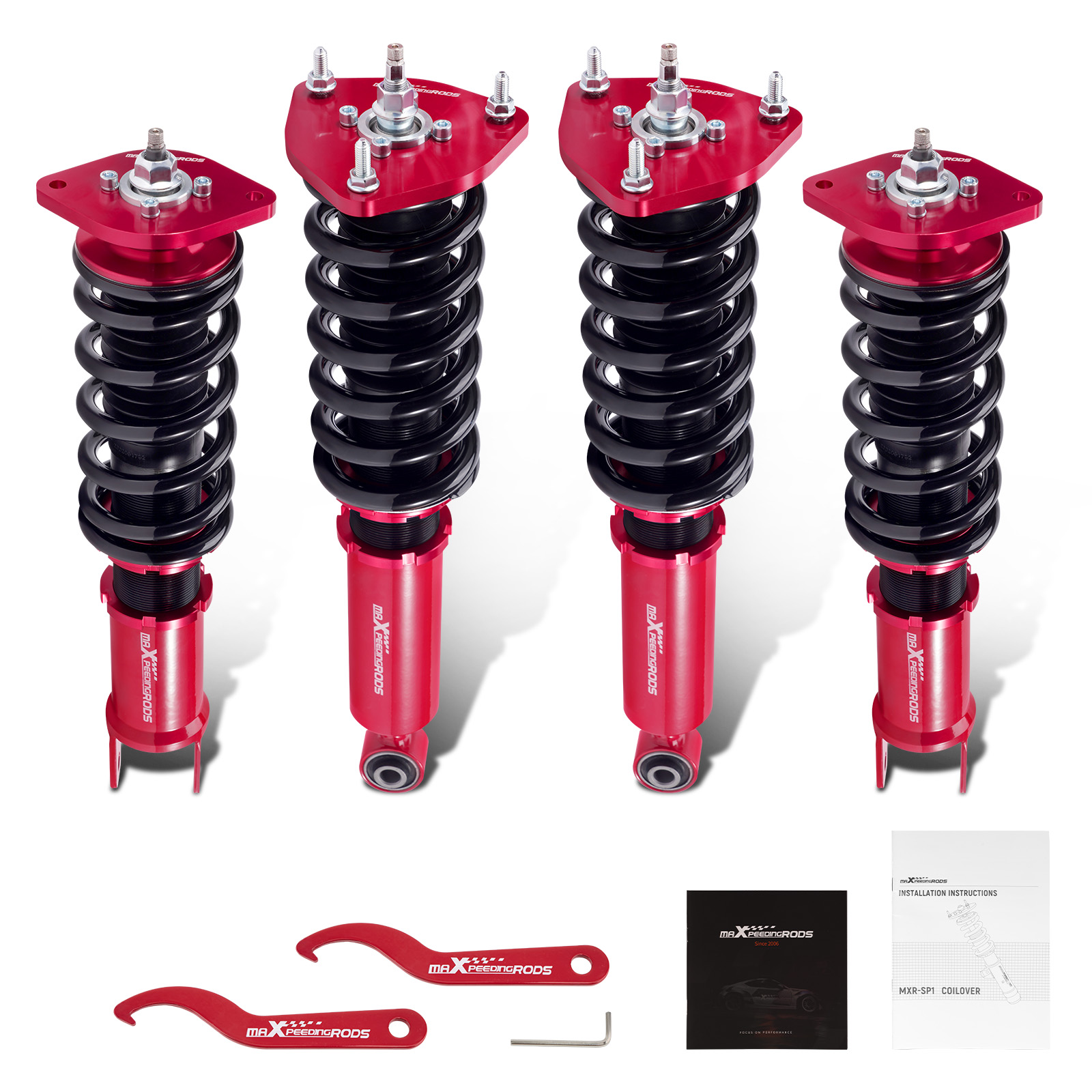 パーツ Adjustable Coilover Suspension Set (Red) Coilovers Suspension 24 Way Adjustable Damper compatible for