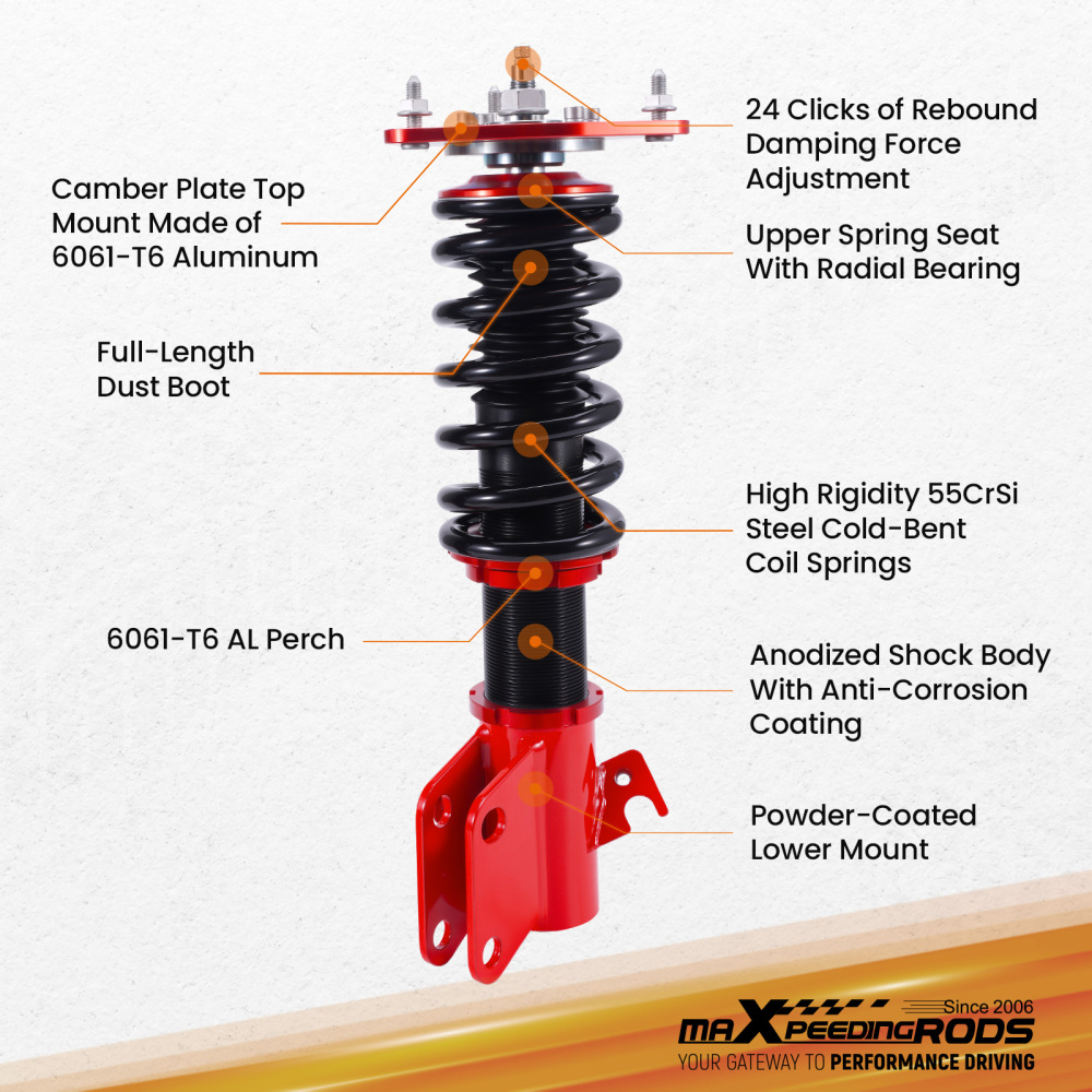 24 Ways Adj. Coilover Suspension Strut compatible for Subaru Impreza WRX GDA GDB EJ207 EJ25