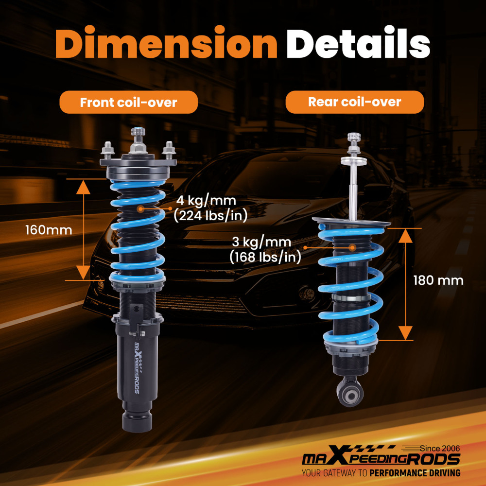 maXpeedingrods Combinés Filetés T6 pour Honda Civic / CR-X 1984-1987 – Suspension Réglable 24 Niveaux