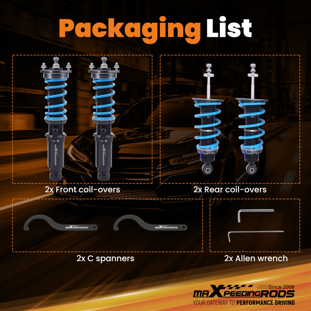 24 Level Damper Coilovers Struts Springs Kit compatible for Honda Civic/CR-X 1984-1987