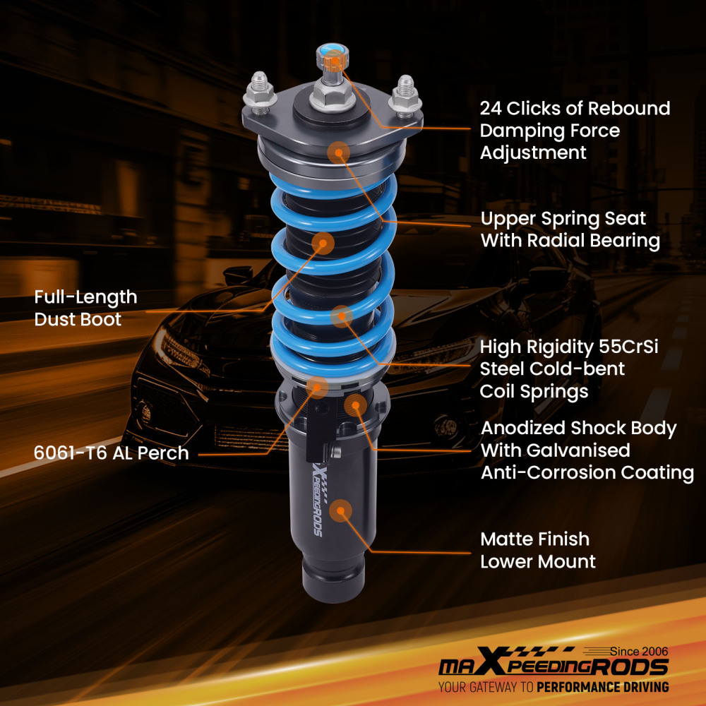 24 Level Damper Coilovers Struts Springs Kit compatible for Honda Civic/CR-X 1984-1987