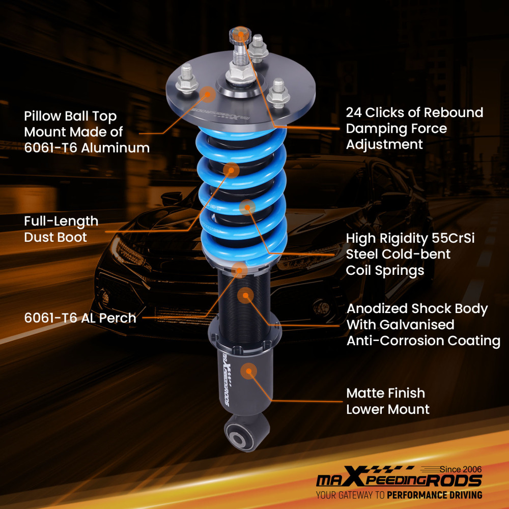 24-Step Damper Adjustable Coilover Suspension Springs Kit compatible for Acura NSX 91-05