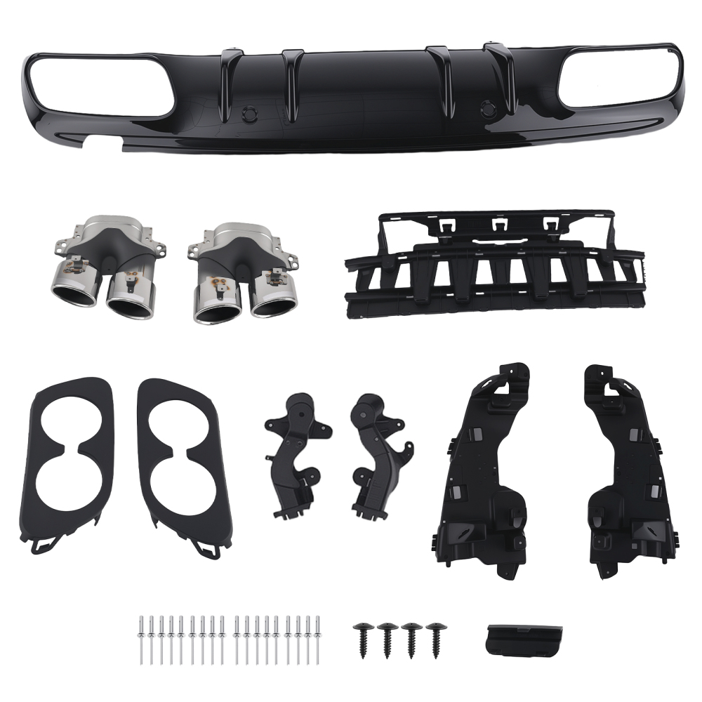 AMG Rear Diffuser Kit Compatible for Mercedes C63 C43 Coupe 2015-2021 Black PP Chrome