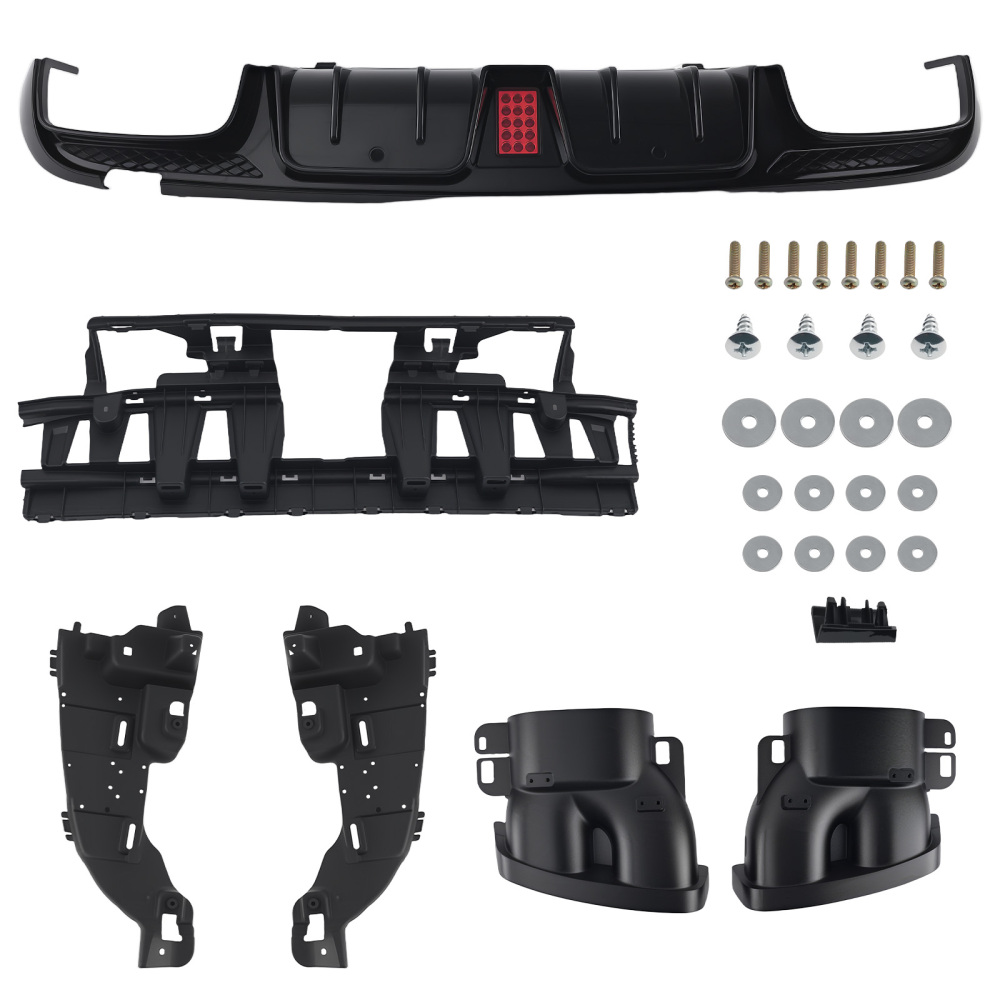 LED BUMPER DIFFUSER + BLK EXHAUST TIPS FOR 15-21 BENZ W205 C63 C43 SEDAN B STYLE