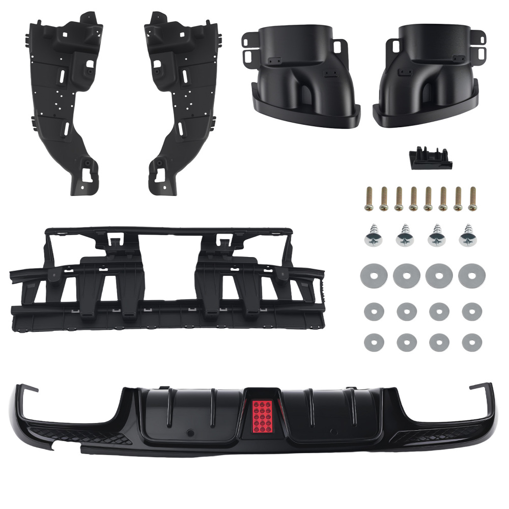 LED BUMPER DIFFUSER + BLK EXHAUST TIPS FOR 15-21 BENZ W205 C63 C43 SEDAN B STYLE