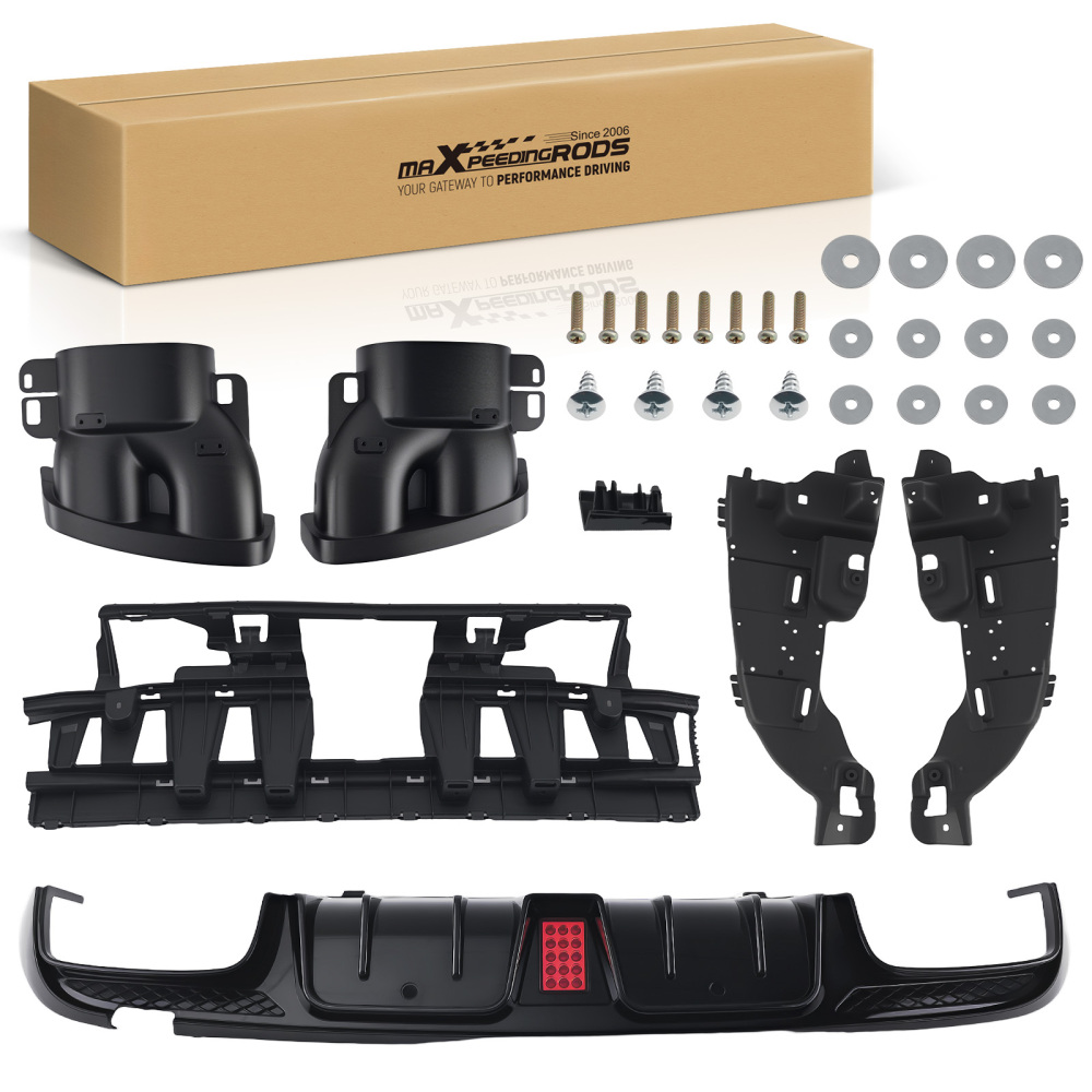 LED BUMPER DIFFUSER + BLK EXHAUST TIPS FOR 15-21 BENZ W205 C63 C43 SEDAN B STYLE