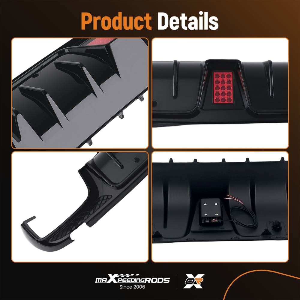 LED BUMPER DIFFUSER + BLK EXHAUST TIPS FOR 15-21 BENZ W205 C63 C43 SEDAN B STYLE