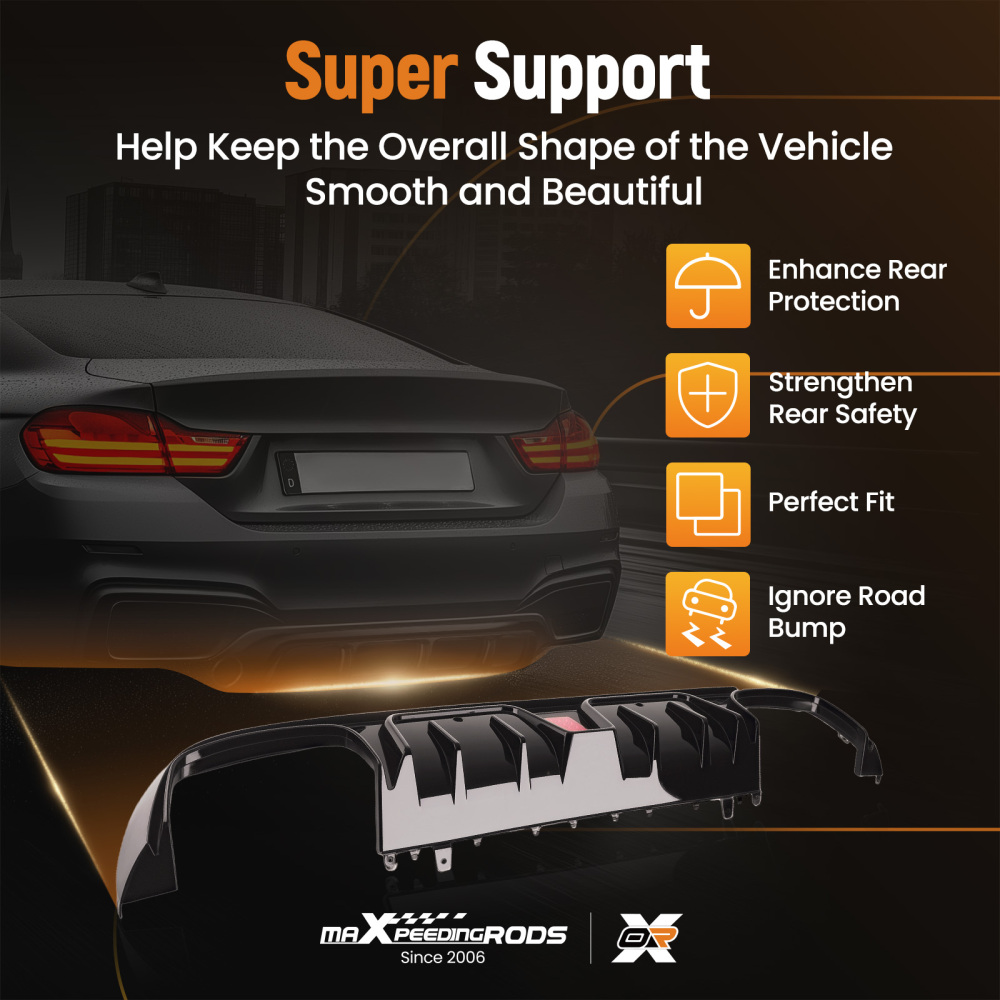 LED BUMPER DIFFUSER + BLK EXHAUST TIPS FOR 15-21 BENZ W205 C63 C43 SEDAN B STYLE