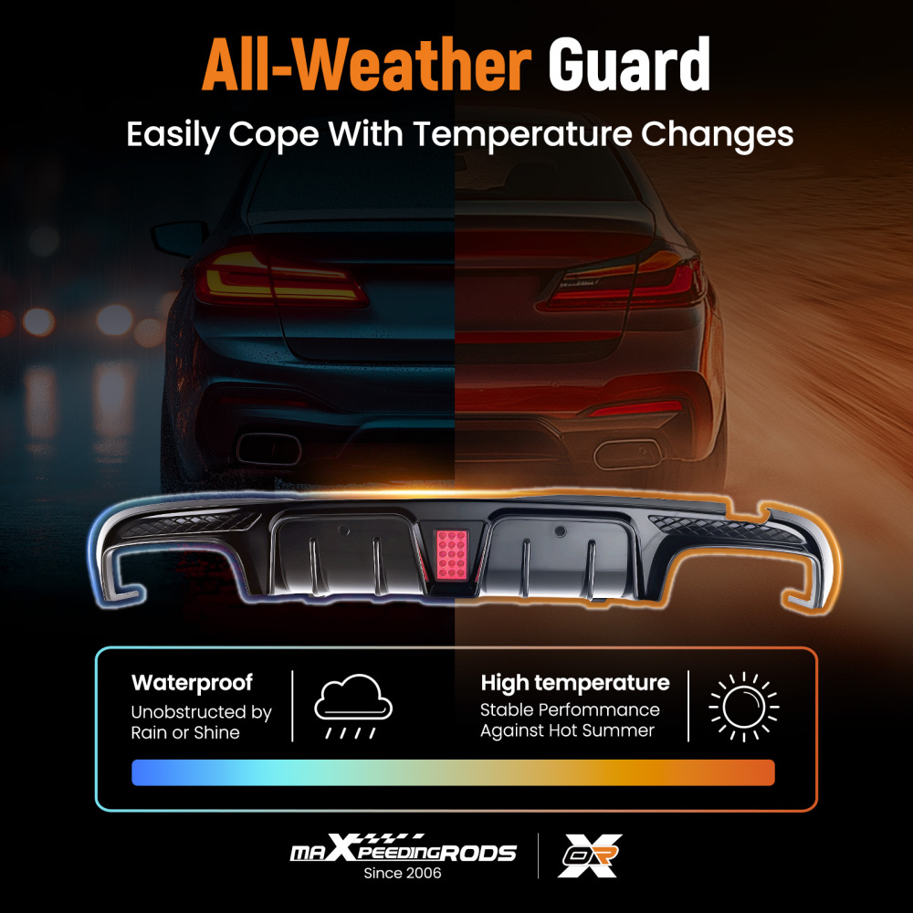 LED BUMPER DIFFUSER + BLK EXHAUST TIPS FOR 15-21 BENZ W205 C63 C43 SEDAN B STYLE