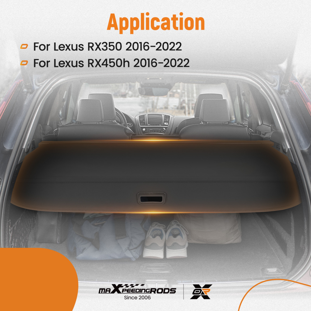 Black Cargo Cover compatible for Lexus RX350 RX450h 2016-2022 Retractable Parcel Shelf