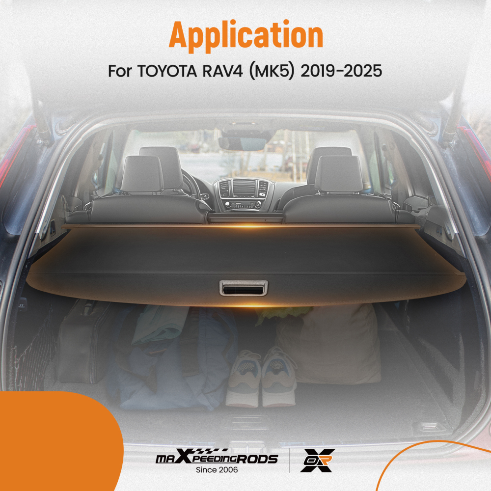 Black Rear Parcel Shelf Load Cover compatible for Toyota RAV4 MK5 2019-2025 Retractable