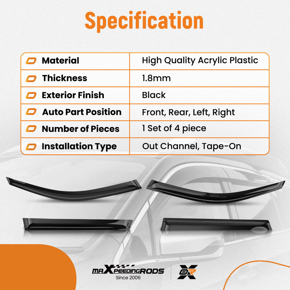 Wind Deflectors Guard Kit compatible for BMW X5 E53 1999-2006 Outside Mount Black Tinted