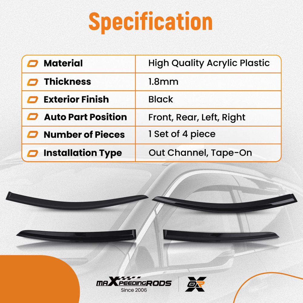 Door Rain Deflector Set compatible for Ford Focus MK4 2018-2021 Black Outside Mount 4PC