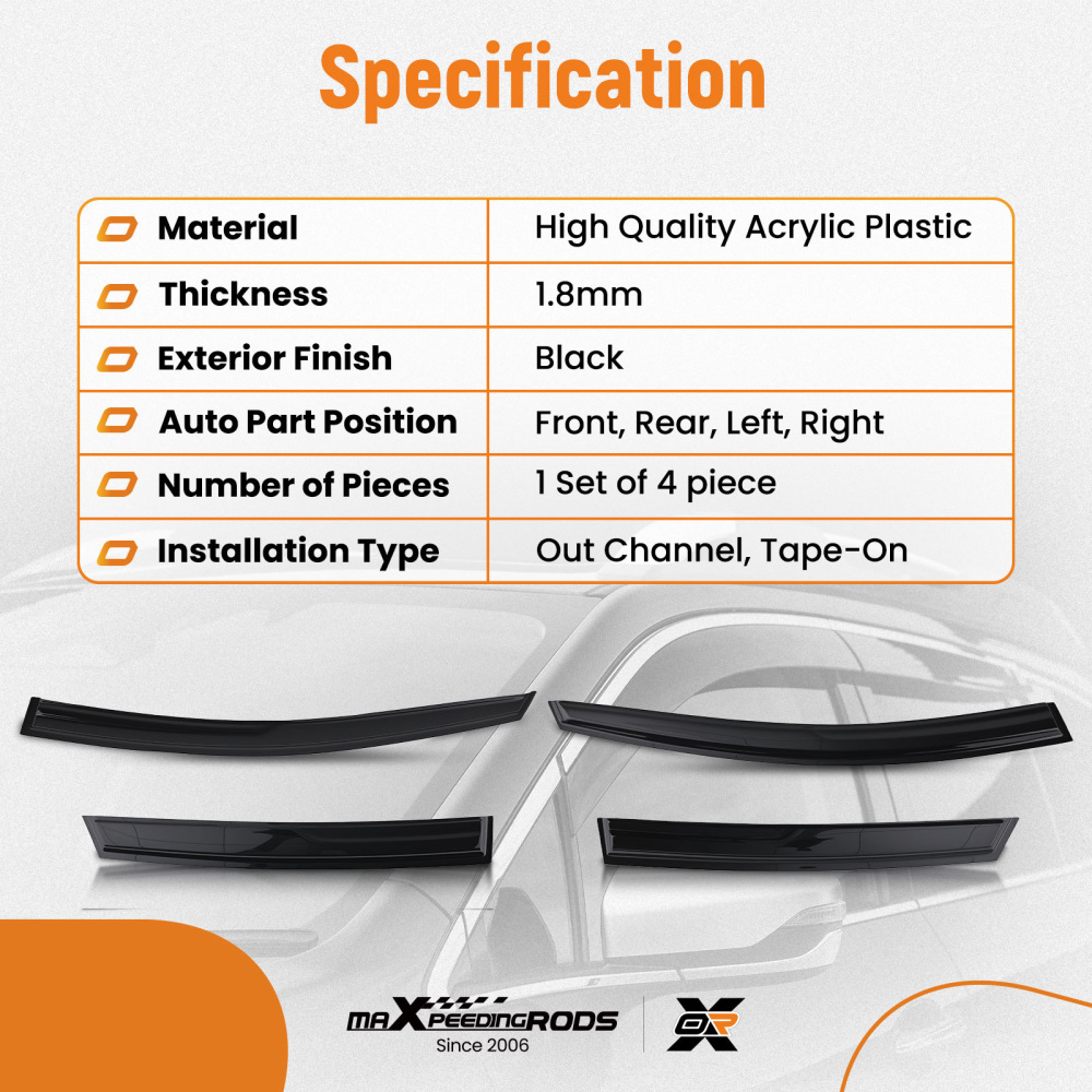 Door Rain Guard Deflector compatible for Ford Fiesta 2008-2017 Outside Mount Black Tinted