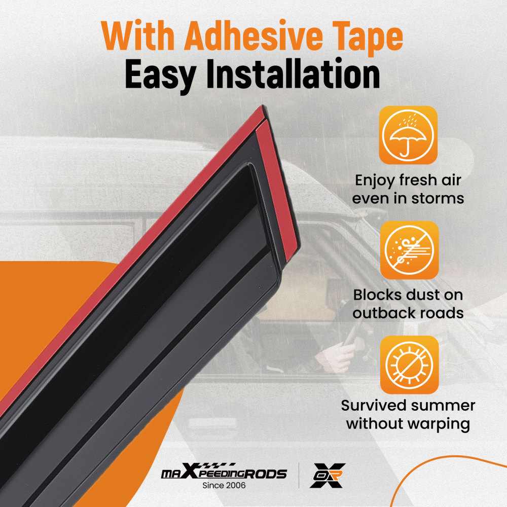 Door Rain Guard Deflector compatible for Ford Fiesta 2008-2017 Outside Mount Black Tinted