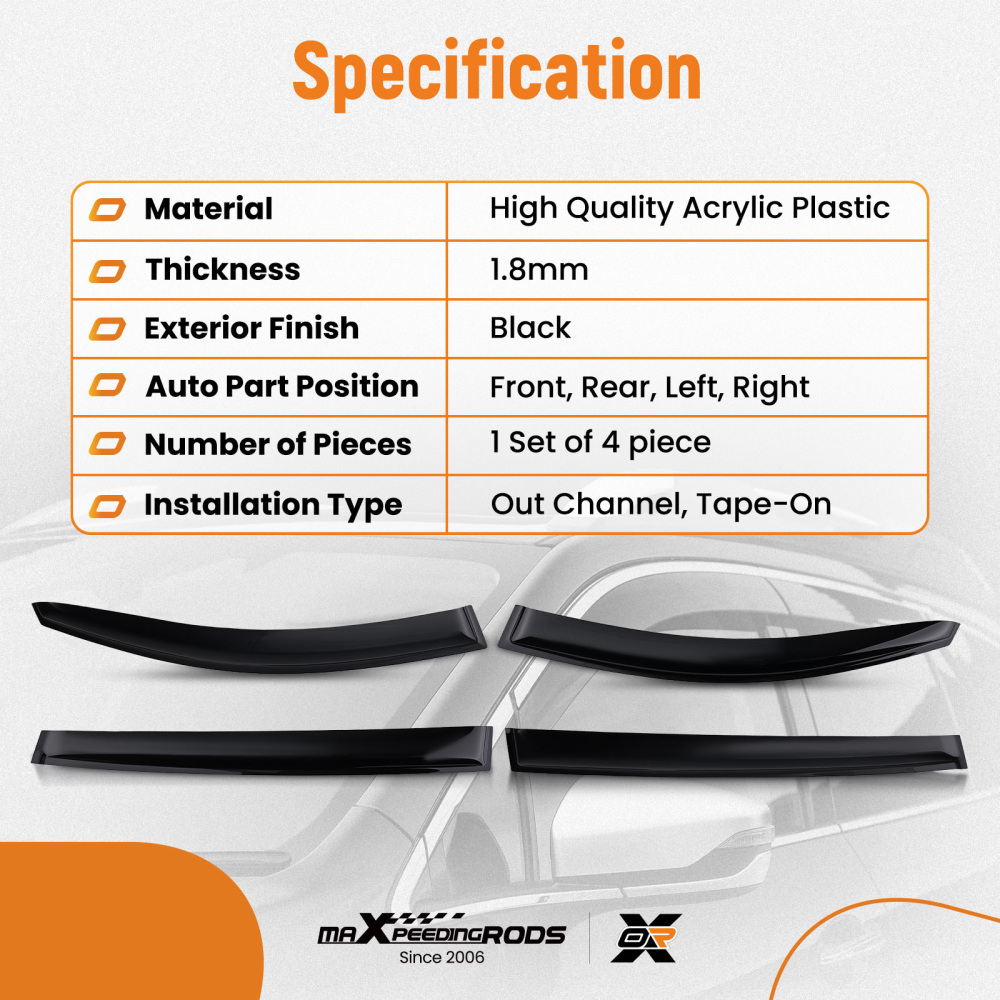 Door Deflector Set compatible for Kia Sportage 2010-2015 Outside Mount Black Tinted Set 4pc