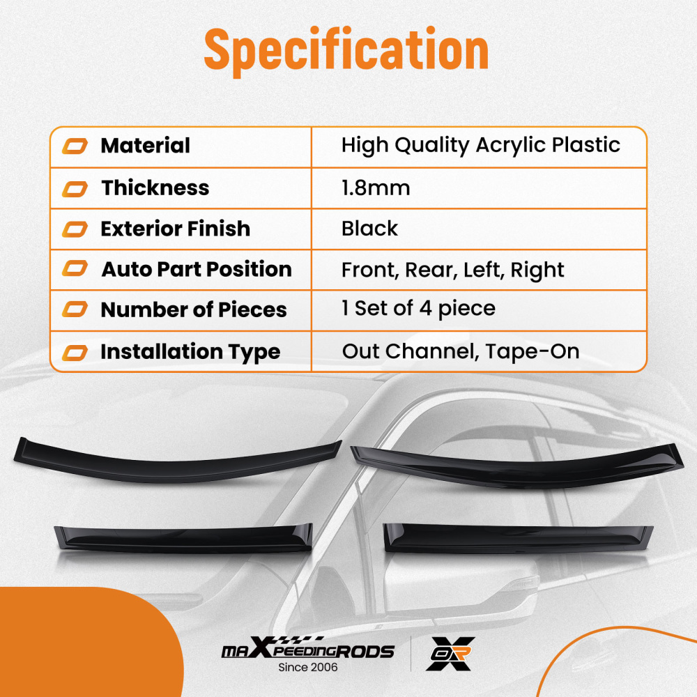 Acrylic Door Wind Guards compatible for Ford Kuga 2012-2019 Outside Mount Black 4pc Set