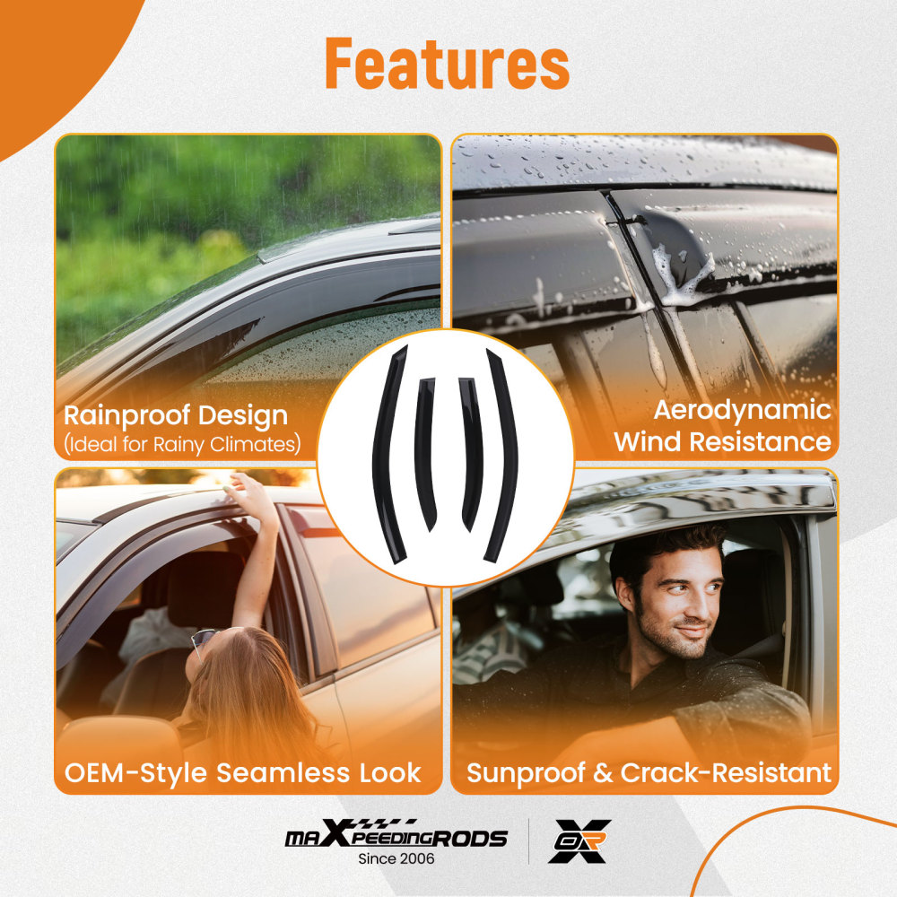 4 Piece Rain Guards compatible for Mercedes C Class 07-14 Outside Mount Tinted Set