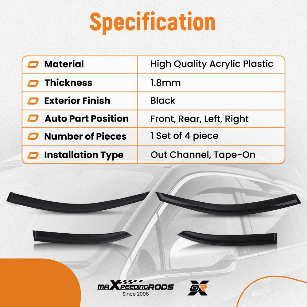 4 Piece Rain Guards compatible for Mercedes C Class 07-14 Outside Mount Tinted Set