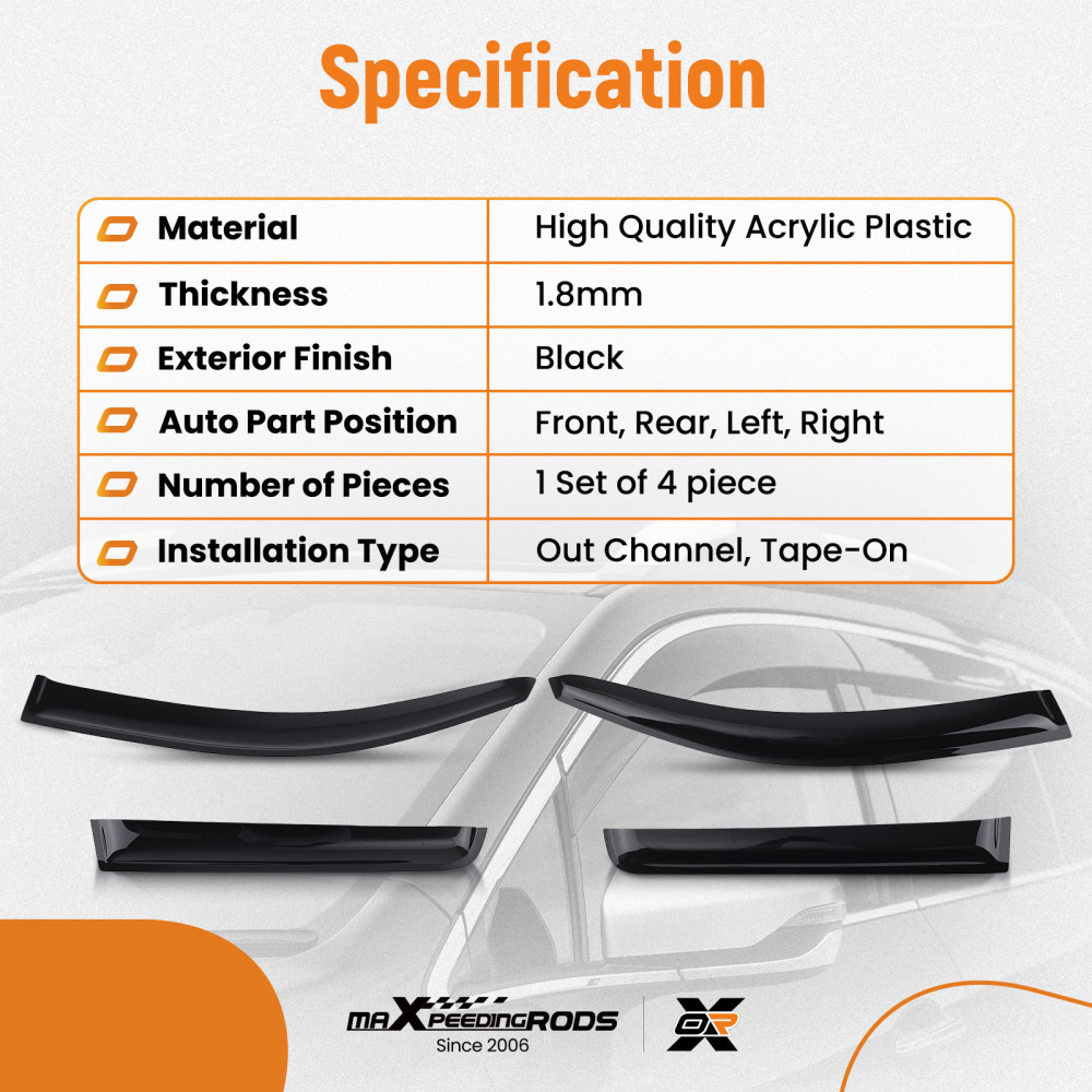 Door Rain Shields compatible for Mitsubishi Outlander 2012-2020 Outside Mount Black 4PC Set