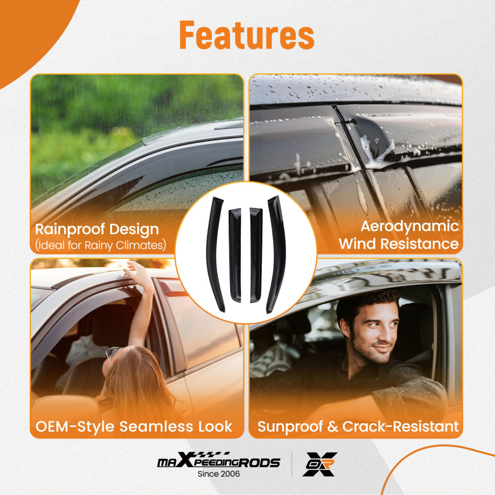 Door Rain Shields compatible for Mitsubishi Outlander 2012-2020 Outside Mount Black 4PC Set