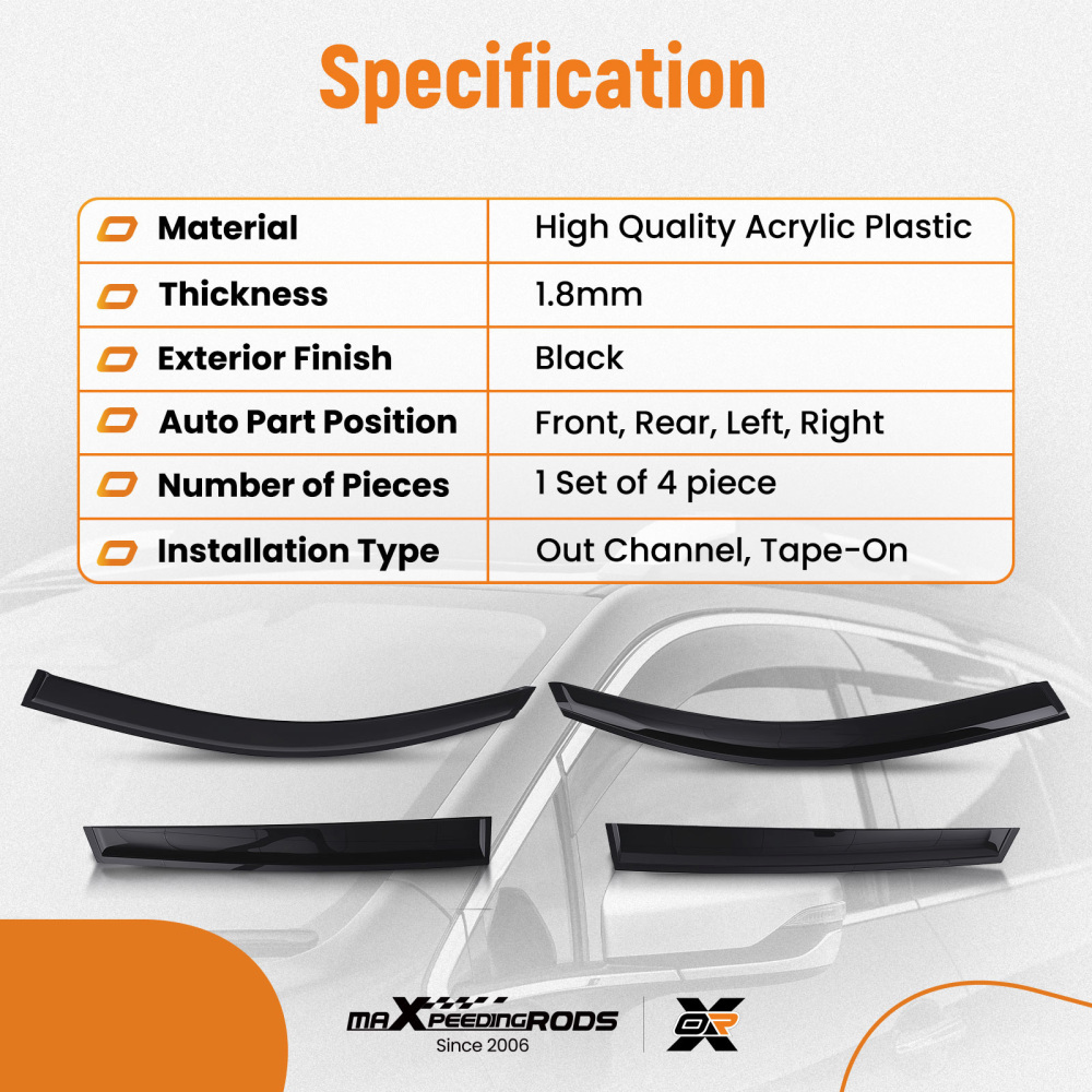 Acrylic Window Visors compatible for Audi Q5 MK1 2008-2016 Outside Mount Black Tinted 4pcs